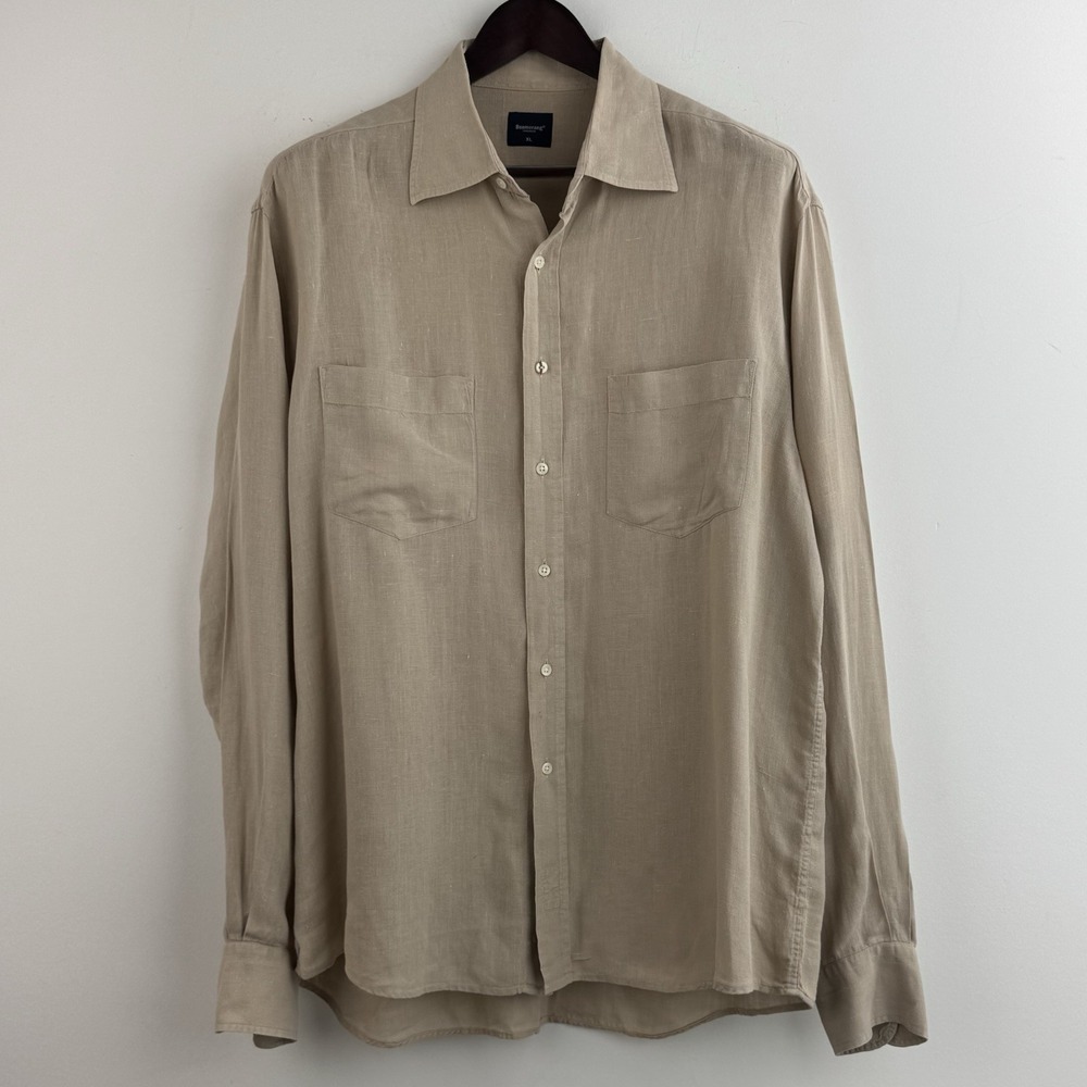 Boomerang Linen Button Up Shirt Men's XL Beige 100% Linen Long Sleeve Stockholm